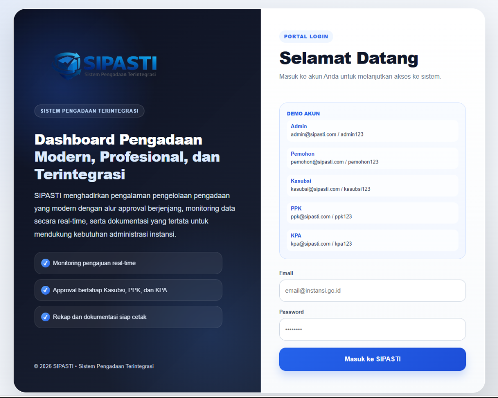 SIPASTI Login Web Application Screenshot
